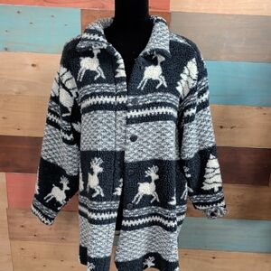 Mountain Lake Black and Cream Reindeer Sherpa Cardigan
